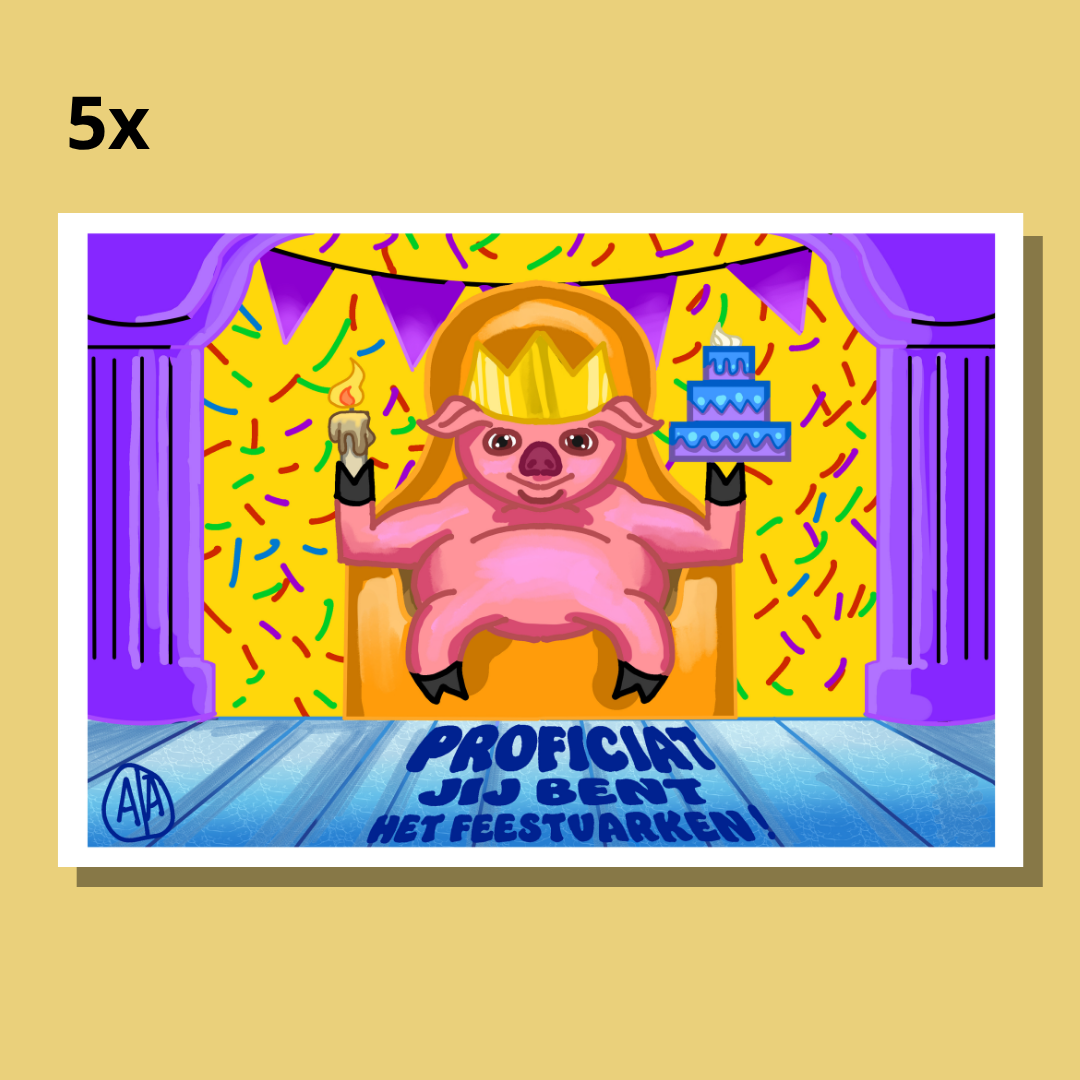 Kaartje "Jij bent het feestvarken" (5st)