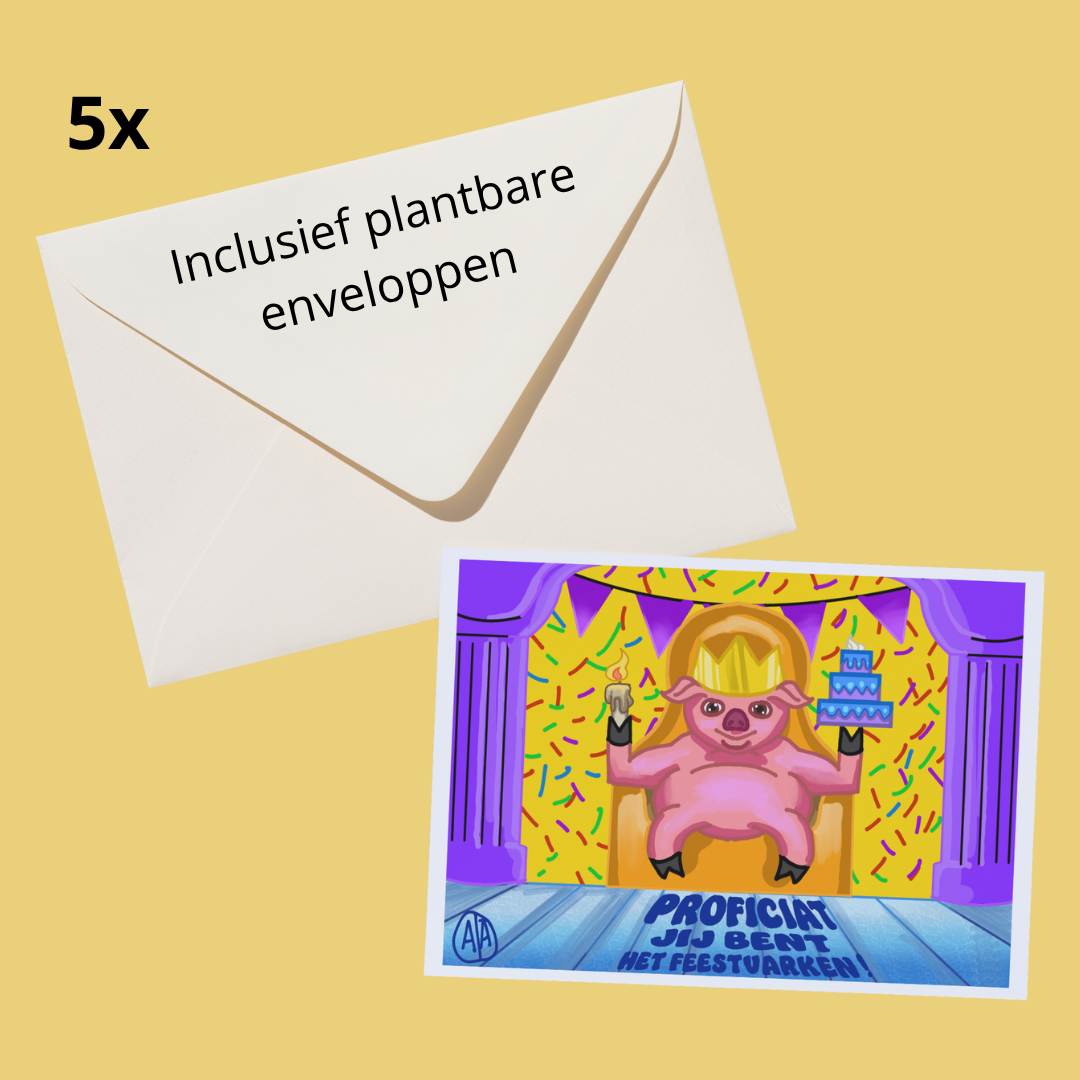 Kaartje "Jij bent het feestvarken" (5st)